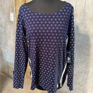 US Polo Assn. Women’s Navy Blue Long Sleeve Top, White print detail, Large